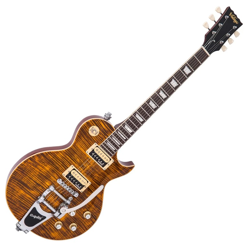 Guitarra Eléctrica Vintage V100 Amber Flamed Maple With Bigsby