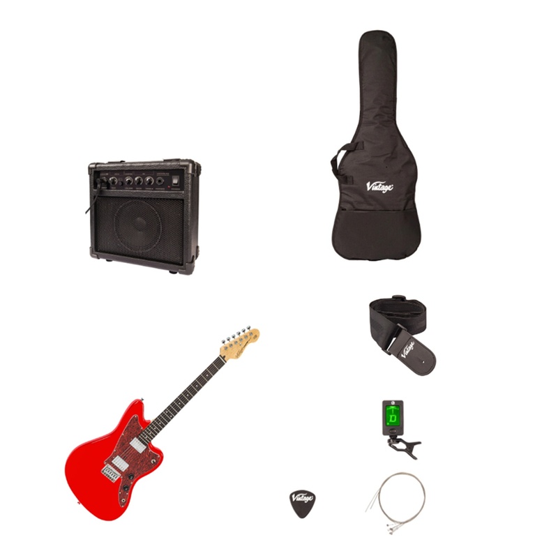 Pack Guitarra Eléctrica Vintage V50 Coaster Series Gloss Red
