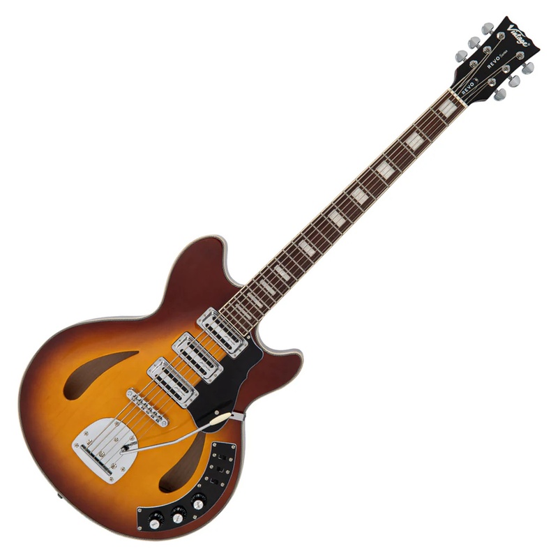 Guitarra Bariton Eléctrica Vintage Revo Custom Supreme Baritone Vi Tobacco Sunburst