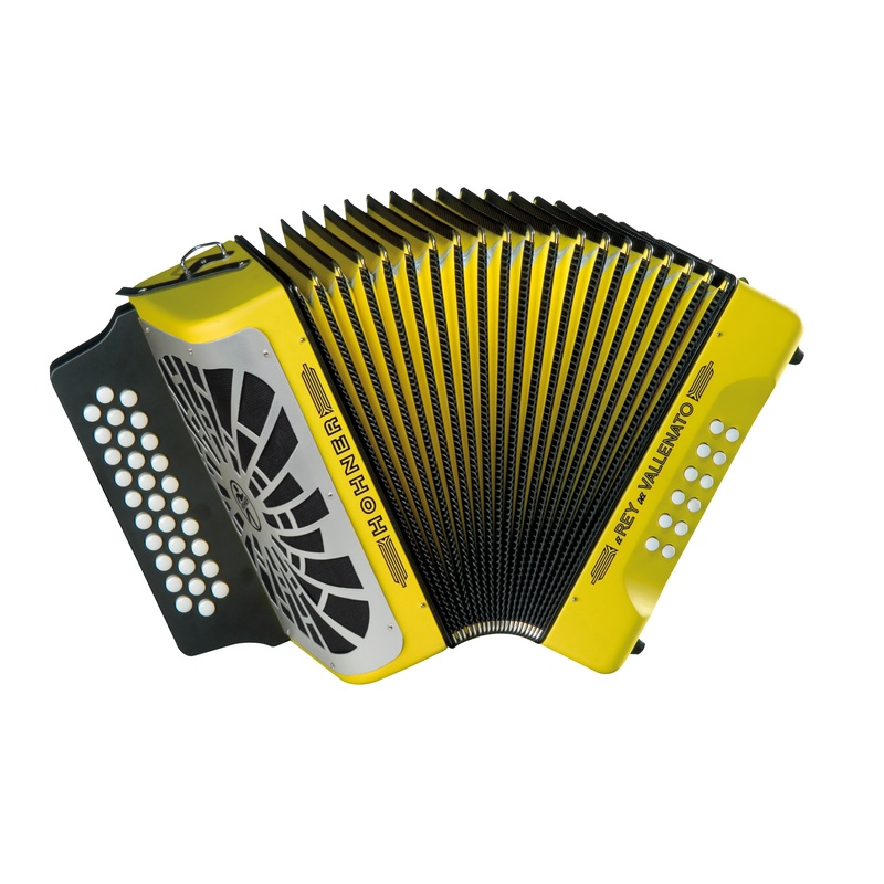 ACORDEÓN DE BOTONES DIATÓNICO HOHNER EL REY DEL VALLENATO BBEBAB AMARILLO SILVER GRILL